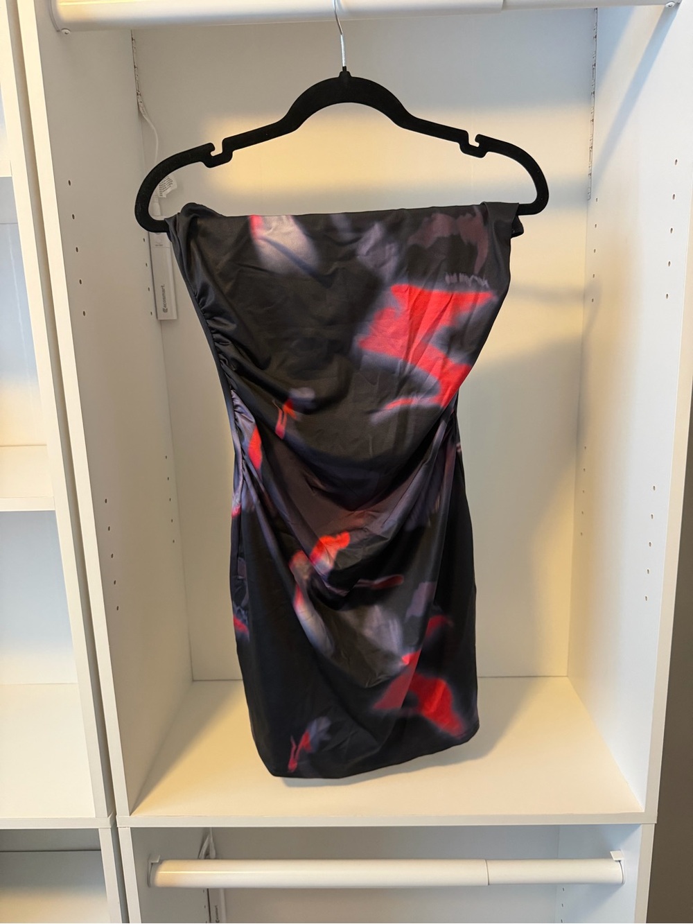 Black & Red Strapless Ruched Mini Dress XL